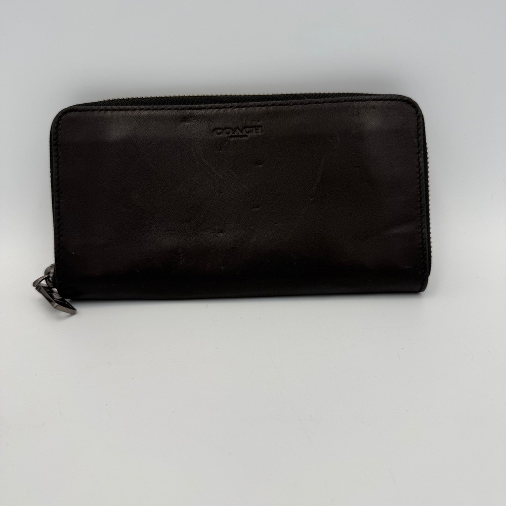 Coach Black Leather Accordion Zip Around Wallet Long Clutch Organizer